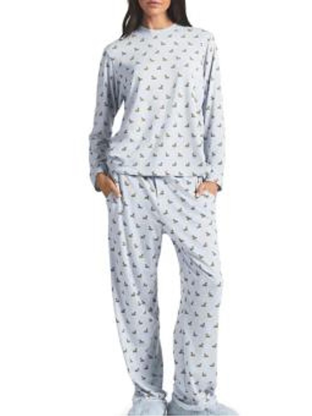 🦌SKIMS BOYFRIEND LOOSE PANTS IN ZEN BLUE BABY DEER PRINT M - Picture 2 of 6